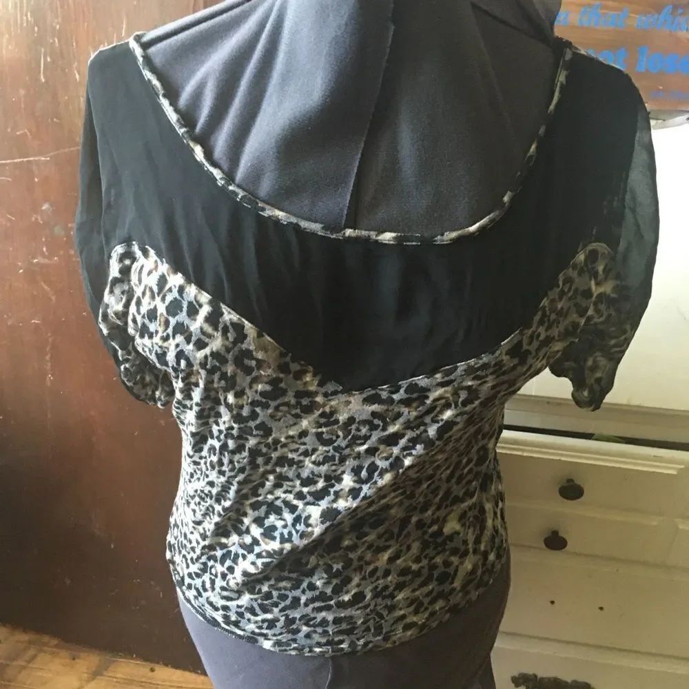 Express basics mesh & leopard spot knit blouse